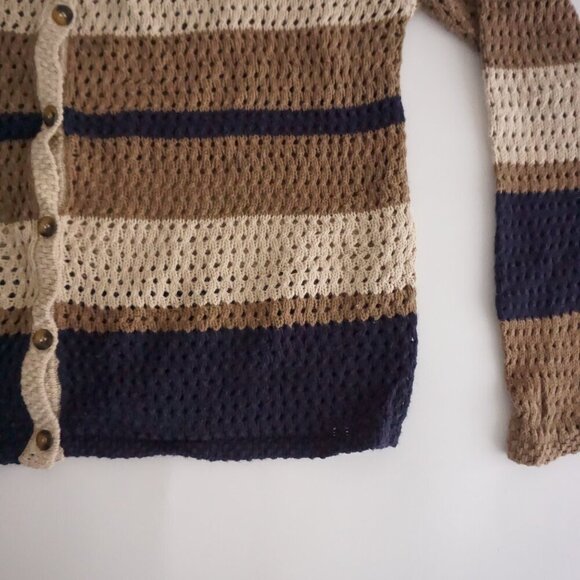 Vintage Christopher & Banks Navy Taupe Cotton Blend Button Cardigan Sweater M - Picture 5 of 9